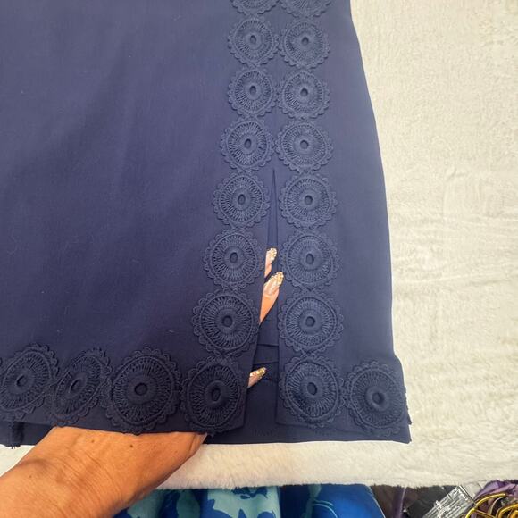 Crown & Ivy Navy Blue Slip On Skirt/Shorts Skort Sz10 Embroidered Hem Front Slit - Picture 5 of 11